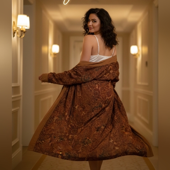 Vintage Just Me Paisley Duster Kimono Cardigan Size 18 Boho 90s Earth Tone - Picture 2 of 14